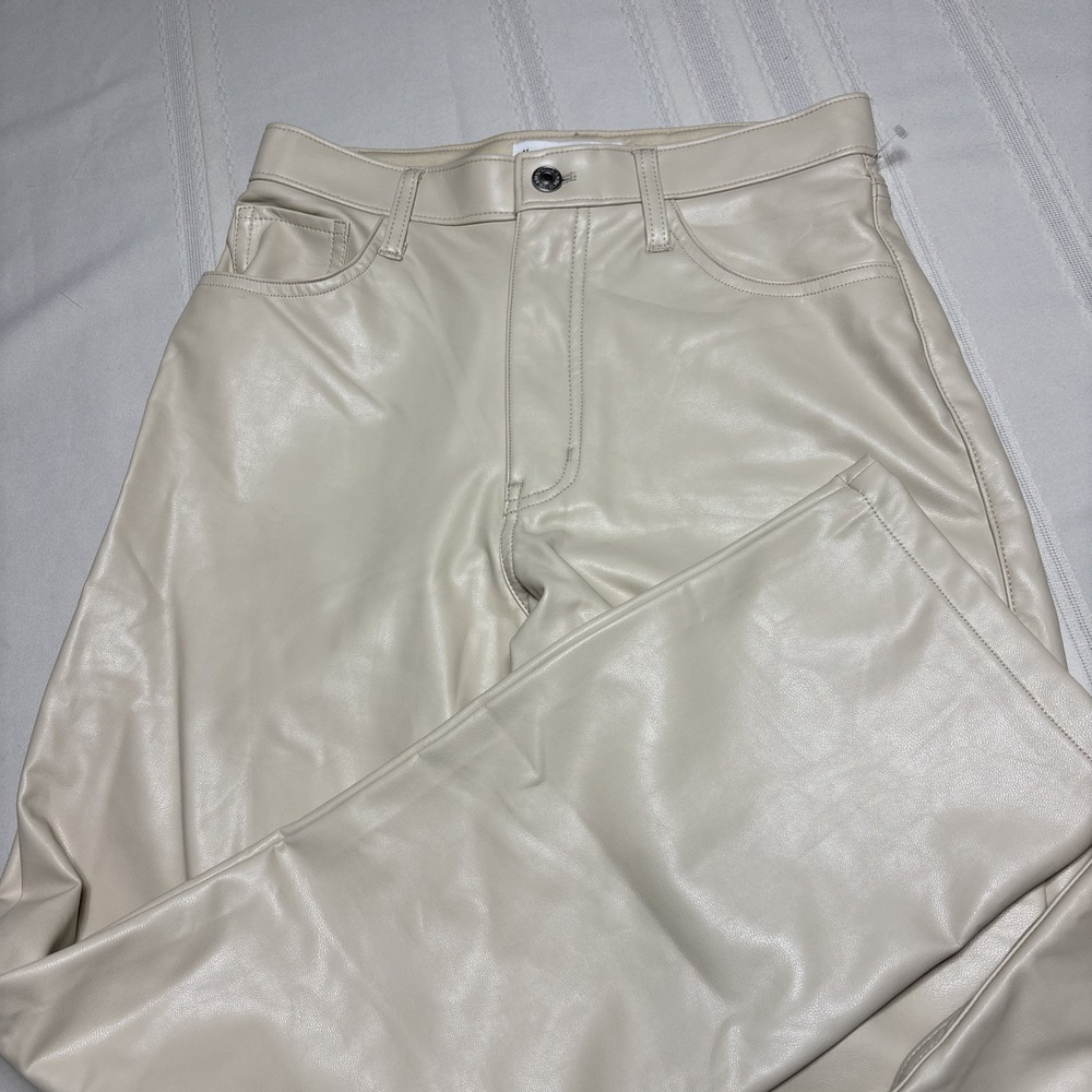 Abercrombie Fitch 32/14 New Vegan Leather Women's Pants Beige High Rise Straight